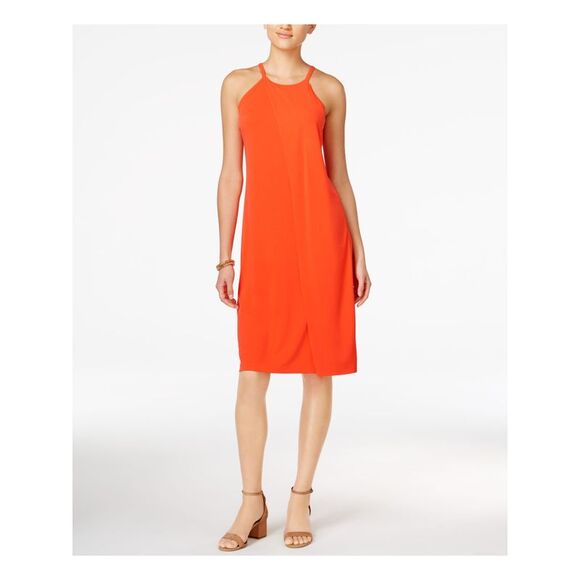 BAR III Dresses & Skirts - BAR III Womens Orange Sleeveless Halter Below The Knee Sheath Dress Size: S